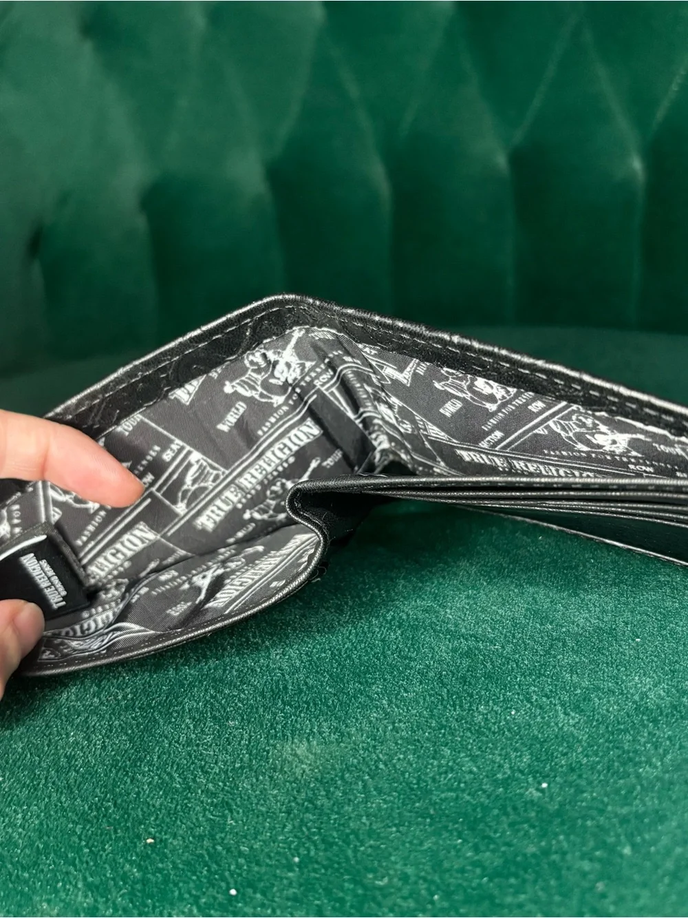 True Religion Black Embossed Leather Bi-Fold Wallet